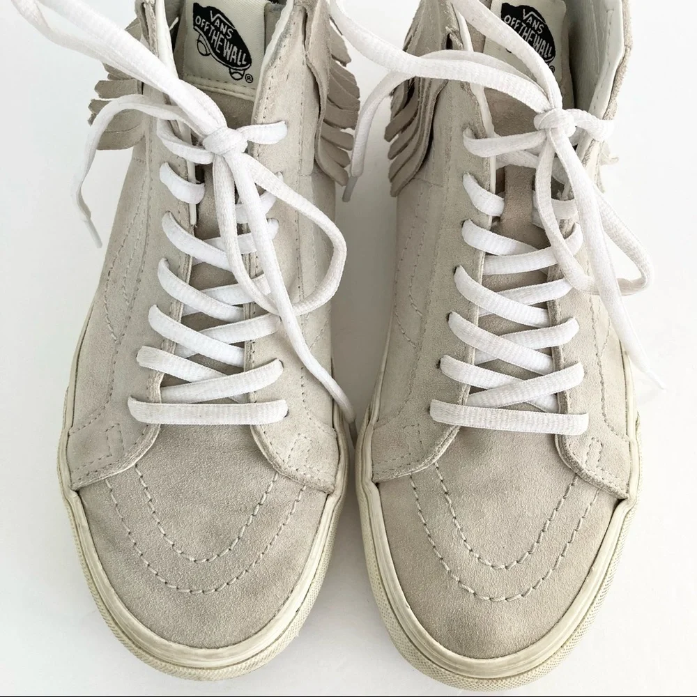 Rare VANS Light Gray Sk8 Hi Moccasin Fringe Suede Sneakers Size 8_12